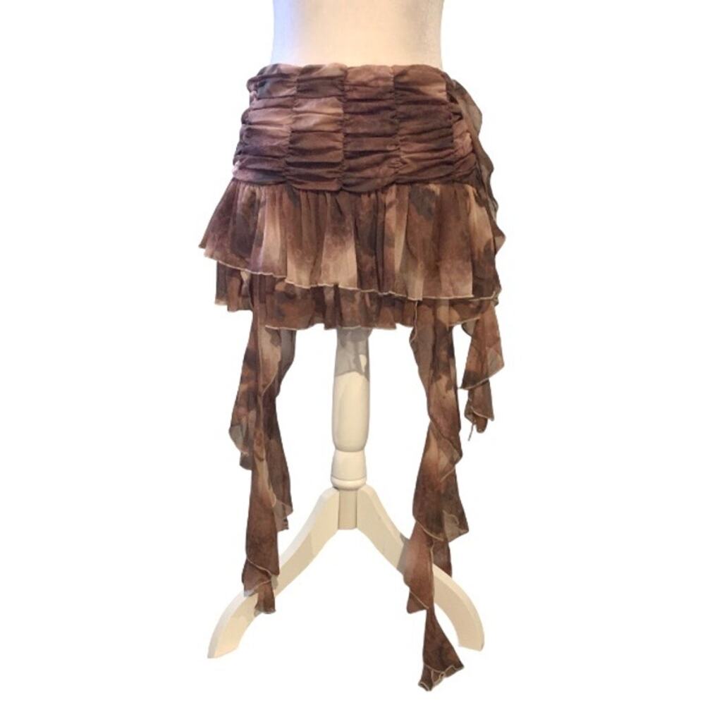 Silence + Noise Y2K Brown Ruched Ruffle Mini Skirt – Fairycore Medium